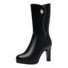 7cm 9cm Elegant Women's Shoes Mid Leg Winter Plush Boots Block High Heel Warm Fur Motorcycle Boots for Office Mom Dress