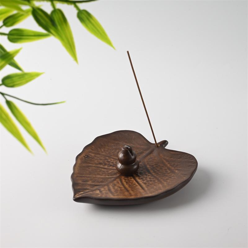 Exquisite Antique Ceramic Bodhi Leaf Incense Holder for Sandalwood & Agarwood Coils