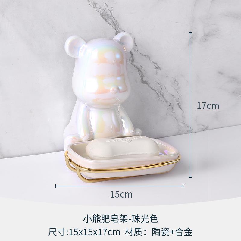 Little Bear Soap Dish Creative Bathroom Wall Hanging Ceramic Towel Holder and Hook Modern Home Decoration Bathroom Accessories