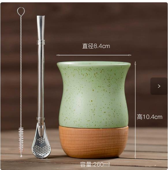 Anti-scalding ceramic yerba mate cup with stainless steel straw yerba mate special cup, home office 260ml