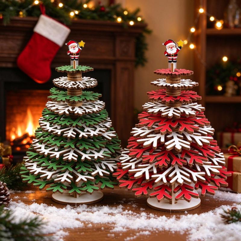 1Pcs Assemble Detachable Colorable Wooden Christmas Tree Diy 3D Snowflake Tabletop Ornament Christmas Decor Holiday Gift