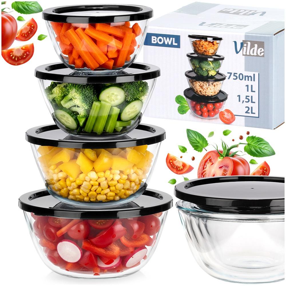 Glass Bowl with Lid 750 Ml / 1 L / 1.5 L / 2 L 4 Pcs.