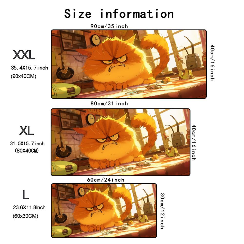 Angry Orange Cat Mouse Pad Large Gaming Accessory XXL Game Rubber Deskmat HD Non-Slip Computer Keyboard Mat Laptop Long Mousepad