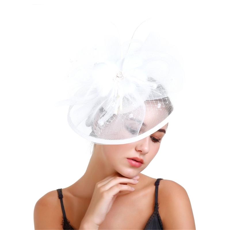 Feather Decorated with Mesh Veil Hat Outdoor Tulle Hair Accessory Fascinator For Weddings Special Occasion