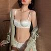 European and American New Sexy Glossy Lace Edge French Bra Set, Thin Big Breasts and Small Underwear Women