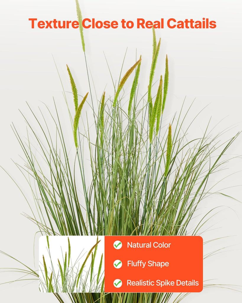 Artificial Grass Plant, 2 Pack 889mm Cattail Grass In Pot, Premium PVC Faux Fake Greenery Shrubs Plant for Indoor Outdoor House Home Garden Office