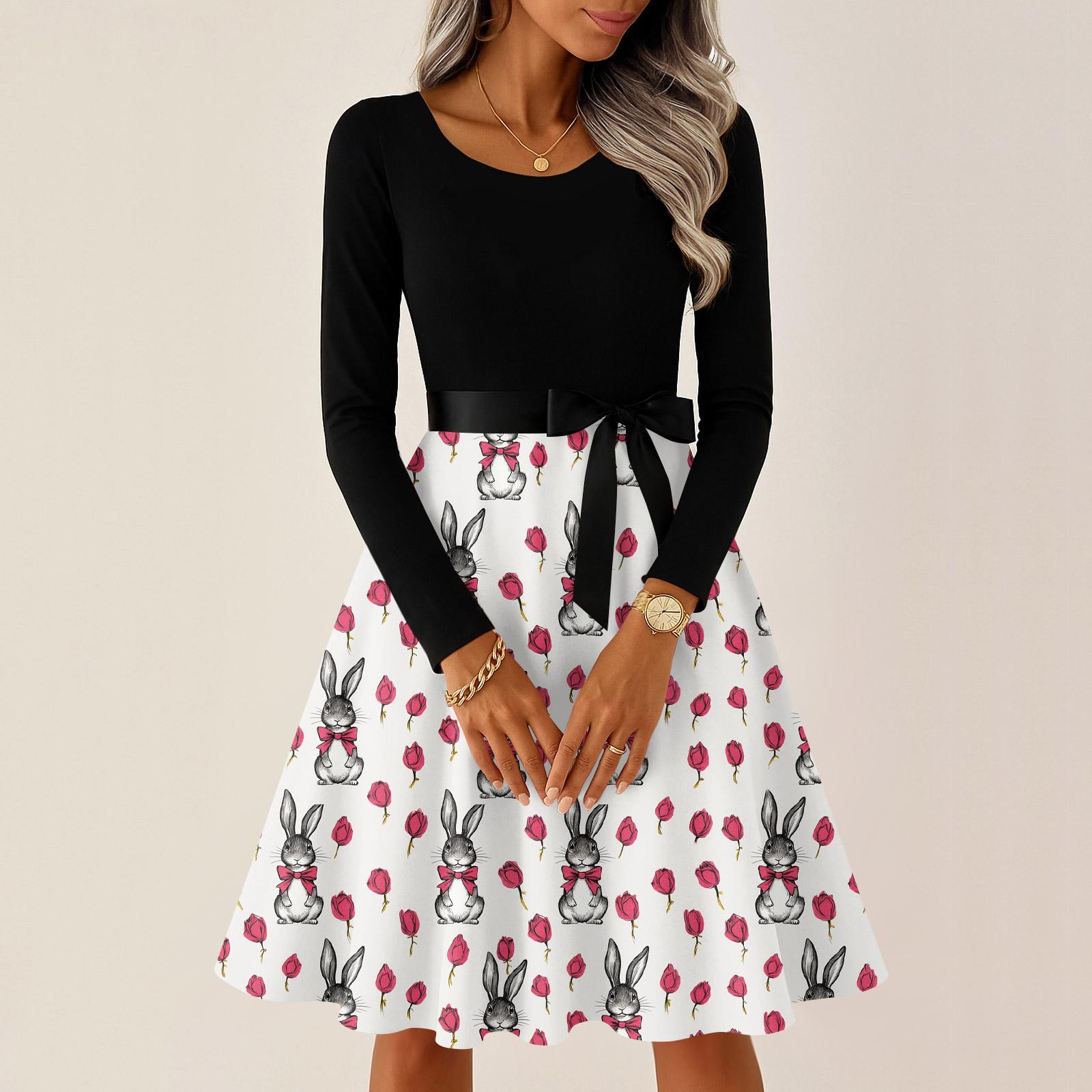 

Женское повседневное модное платье с круглым вырезом, длинными рукавами и ретро-принтом на рождественскую тематику XL красный