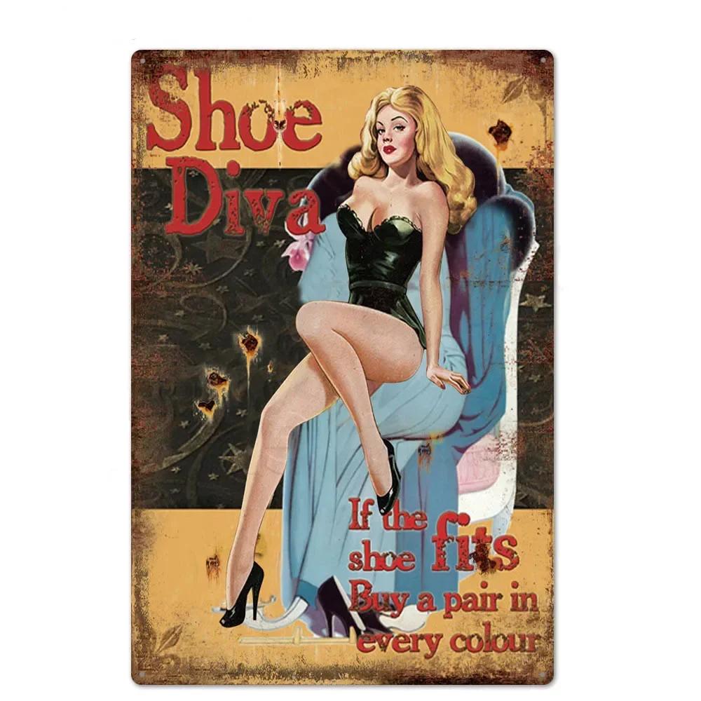 Vintage Pin Up Girl Tin Sign Plaque Sexy Retro Metal Wall Decor for Bar Pub Club Man Cave Classic Metal Sign Painting