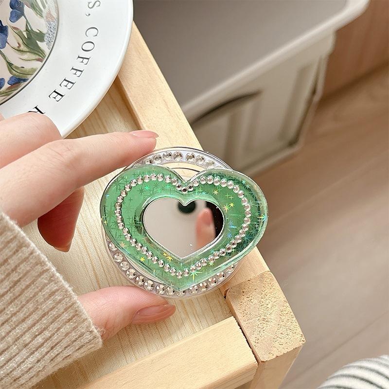 Japanese Small Fresh Glitter, Sequined Love Mirror, Mobile Phone, Airbag Bracket, Rhinestone, Magnetic Paste, Desktop Support Frame