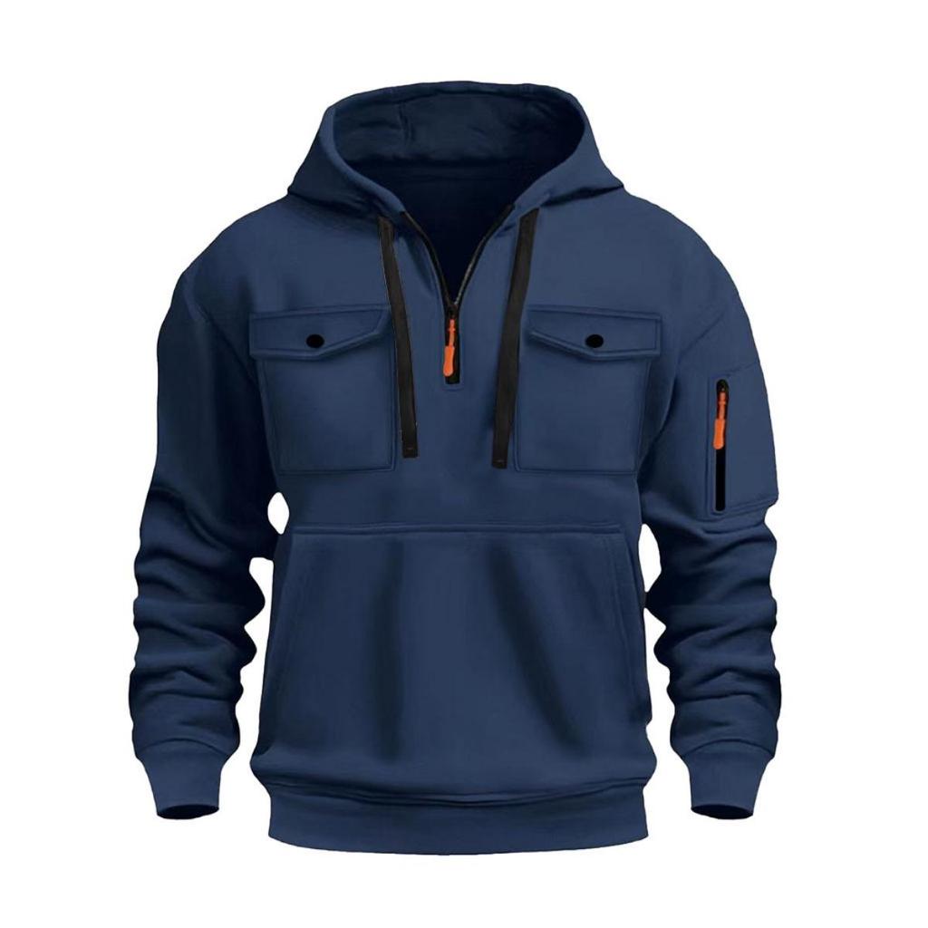 Men's Fleece Warm Hooded Sweatshirt - Chest Pocket Design, Long Sleeved Top, Energetic Style, Cold Resistant Sportswear