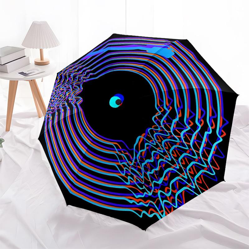 1pc Vinyl Record Art Automatic Folding Umbrella - Windproof Compact Travel Umbrella with Auto Open/Close, 8-Rib Heavy-Duty Shaft for Women/Men A030