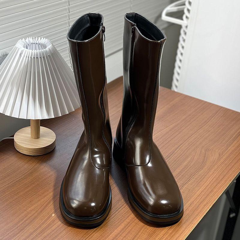 But Knee Locomotive Boots Long Chelsea Boots Casual High-Top Martin Boots Men'S Zipper Thick-Soled Heightening Cigarette Boots