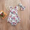 Newborn Kids Baby Girl Romper Clothes Floral Printed Outfits Set Lace Sleeveless Jumpsuit Romper+Headband Playsuit 0-24M