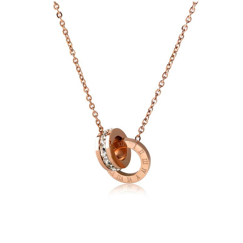 Stainless Steel Double Ring Necklace, Light Luxury, Niche Collarbone Chain Design, Digital Pendant Necklace