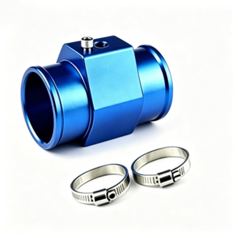 Water Temperature Sensor Tee Aluminum Alloy Blue 32mm Hose Connector with Clamps