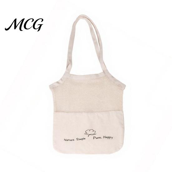 Casual Everyday Bag Canvas Shopping Bag, Mesh Splicing Large Capacity Tote Reusable Washable Grocery for And Daily Use 1pc