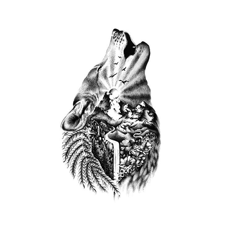 Vzor zvířete tygr vlk květina paže polovina paže vodní transfer vodotětná tetovací samolepka simulační tetování