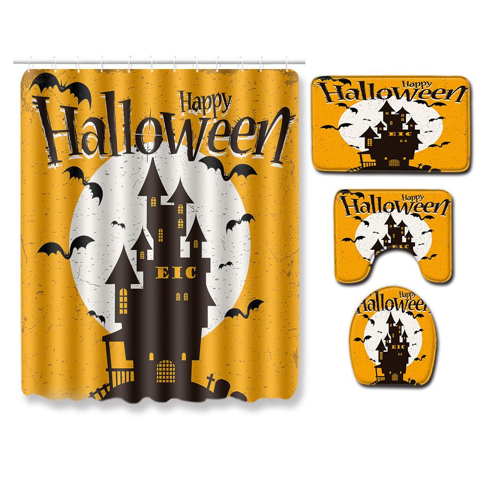 Halloween Shower Curtain Floor Mat Combination Four-Piece Set Kitchen Absorbent Non-Slip Carpet Bedroom Door Mat
