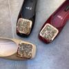 Fashion Flat Shoes for Women 2025 Spring and Autumn New Square Toe Patent Leather Rhinestone Ladies Shoes Women's Plus Size 42 43 44