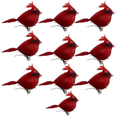 10Pcs Red Birds With Clip Christmas Tree Decoration Artificial Red Birds With Feathers For Wreath Ornaments