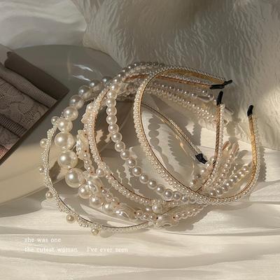 Mode Volle Perlen Haarreifen Elegant Schlicht Blume Damen Haarreifen Bänder Stirnband Lünette Mädchen Haarschmuck Kopfschmuck