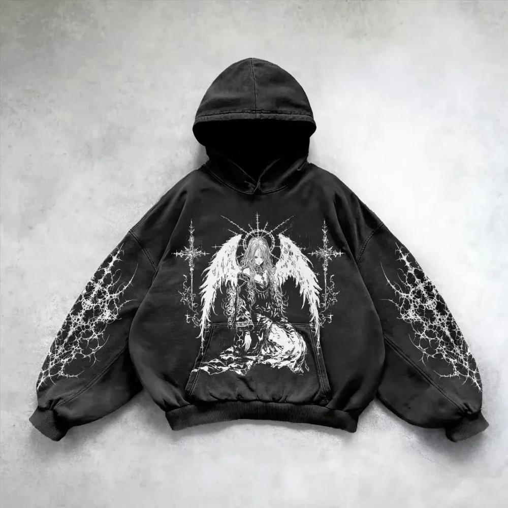 Autumn Retro Gothic Graphic Print Hip Hop Hoodie for Men Women Y2k Punk Casual Pullover Kids Streetwear Sweatshirt Unisex Hoodies