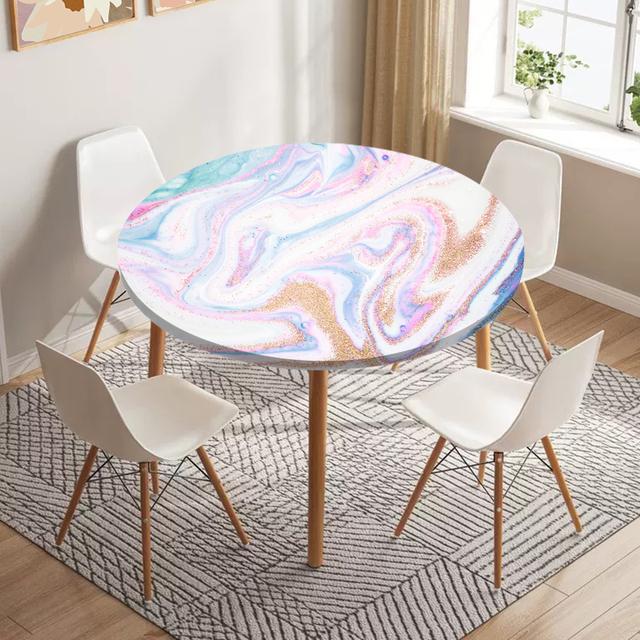 Marble Round Tablecloth Waterproof Elastic Dining Table Decoration Accessories Classic Style Home Kitchen Dining Room Decoration