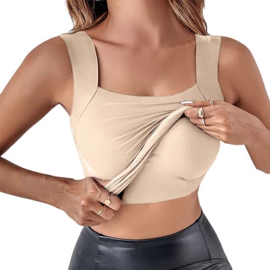 Women Bottom Bra U-Neck Sleeveless Super Soft Stretch Fabric Built-In Comfort Bra Wireless Padding Slim Fit Layering Tops