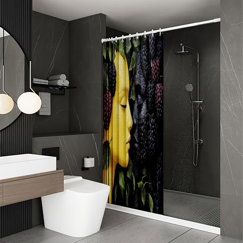 Golden Face & Berry Print Waterproof Shower Curtain For Bathroom, Unique Artistic Design High-End Toilet Partition Curtain