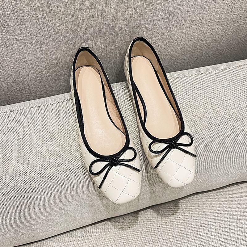 Designer Square Toe Bowtie Flats Damen Gesteppte Schuhe Colorblock Slipper Mujer Roll-Up Ballerinas Damen Bürokleid Mokassins