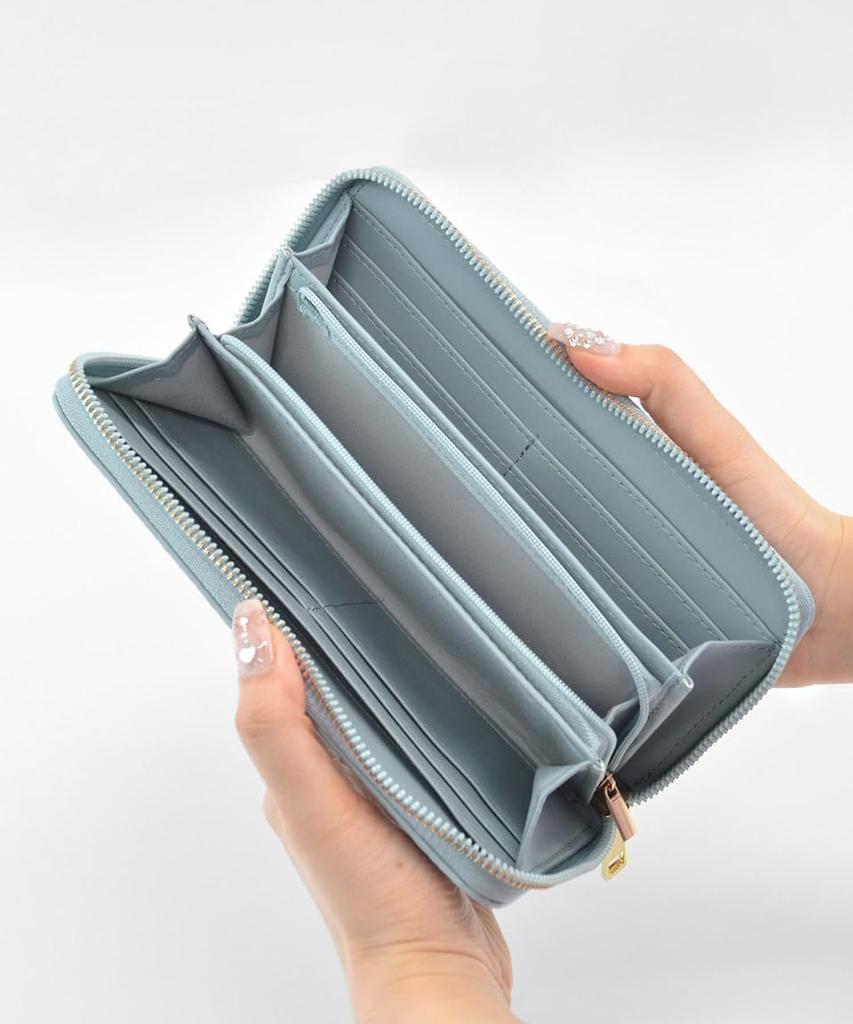 Blue Long Coin Bill Card Large Rosia [Altorose] Wallet, Purse, Purse, Compartment, Slots, Capacity, L-shaped Zipper, Quilted, Cute, 332976-24