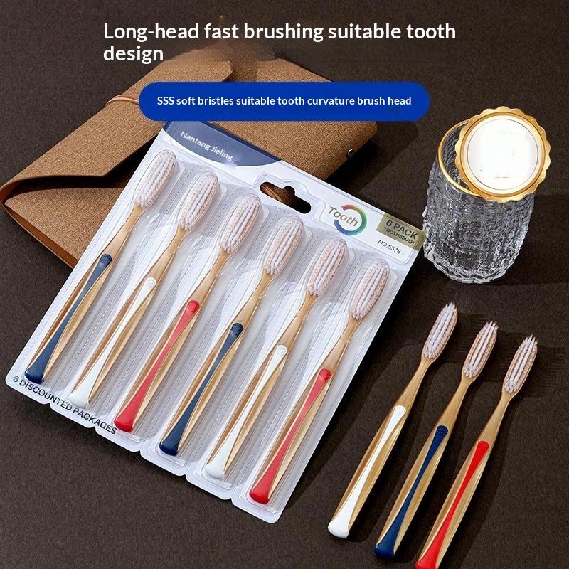 6 Pack Soft Bristle Toothbrushes Extra Long Curved Head Gentle Deep Cleaning For Daily Oral Care Whole Family Use