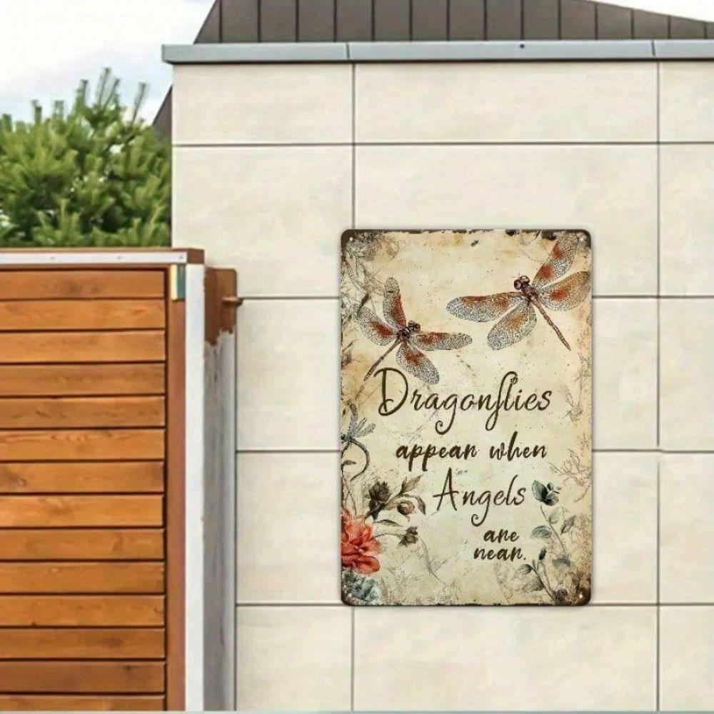 Vintage Dragonfly Metal Art Wall Sign Rustic Decor for Garden Patio