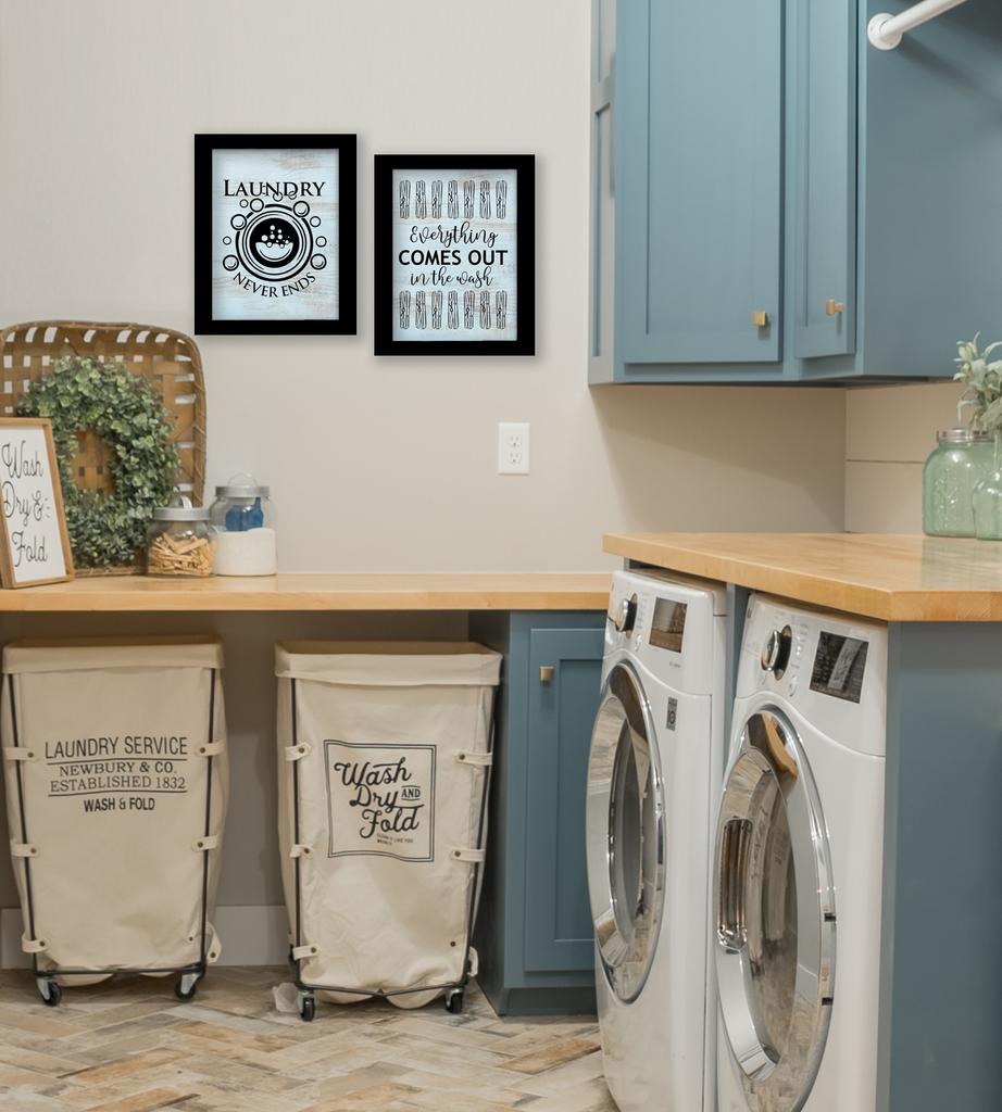 Inkdotpot 2 Piece Laundry Signs for Laundry Room Decor Wash Dry Fold Repeat Poster With Frame, Laundry Room Wall Art Signs Framed