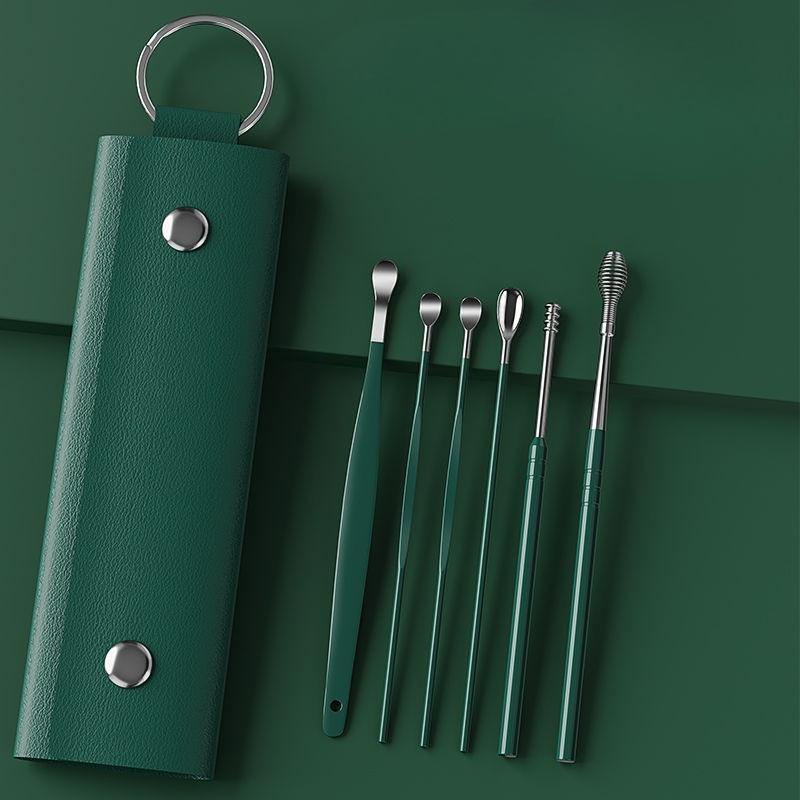 6Pcs/set  Household Portable Ear Spoonscoil Spring Ear Picking Tool Ear Picking Set 6-piece Set, Ear Digging Spoons Femal