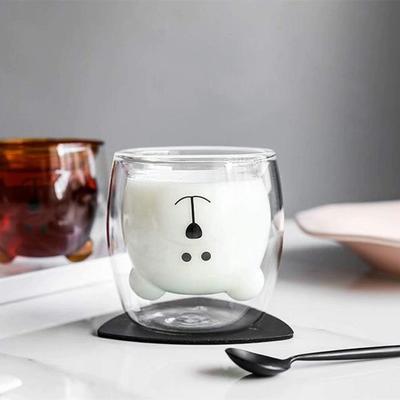 1pcs 250ml Cute Mugs Cartoon Tea Coffee Cup Milk Couple Double Wall Glass Mugs Funny Valentine's Day Birthday Gifts for You