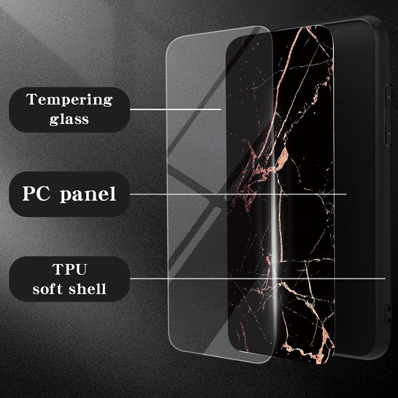 For Samsung Galaxy A05s 4G Cover Marble Pattern Phone Case Tempered Glass+PC+TPU Shell