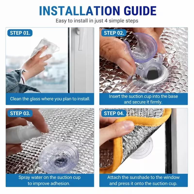 Reflective Window Insulation Film Window Cover with Suction Cups Reusable Thermal Insulation Sun Shade for Home Office RV