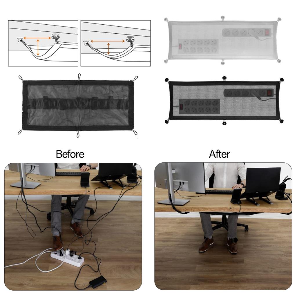 Praktyczny organizer siatkowy do zarządzania kablami pod biurkiem dla efektywnego przechowywania przewodów i bezpieczeństwa w domu lub biurze