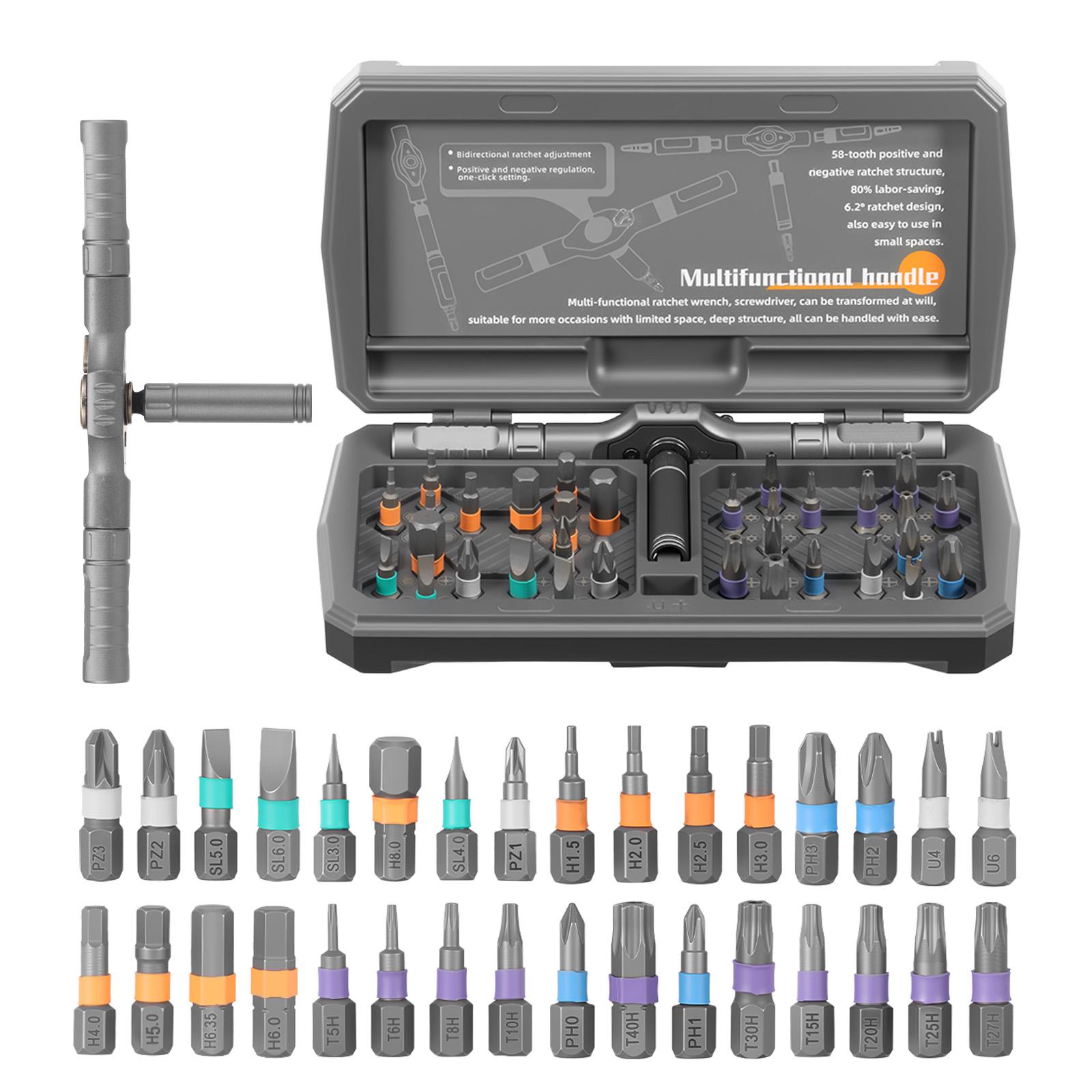 34 in 1 Ratchet Screwdriver Set Multifunctional Magnetic Screwdriver Repair Tool with 32 Short Bit for Assembling Furniture
