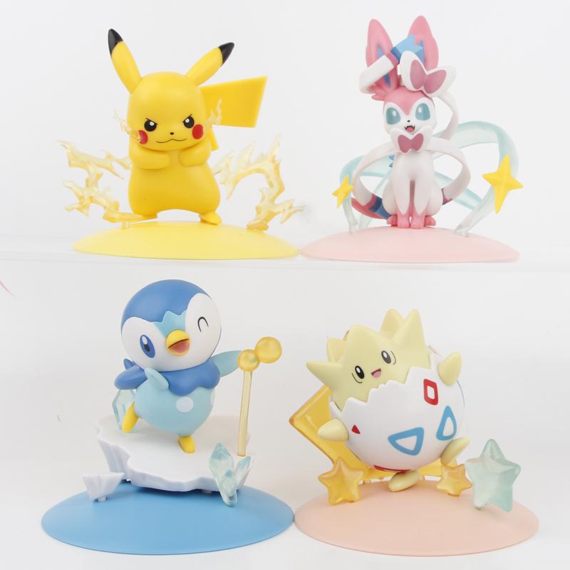 4pcs/set Pokemon Pikachu Sylveon Togepi Piplup Figure Toys 8-10cm pack by bag