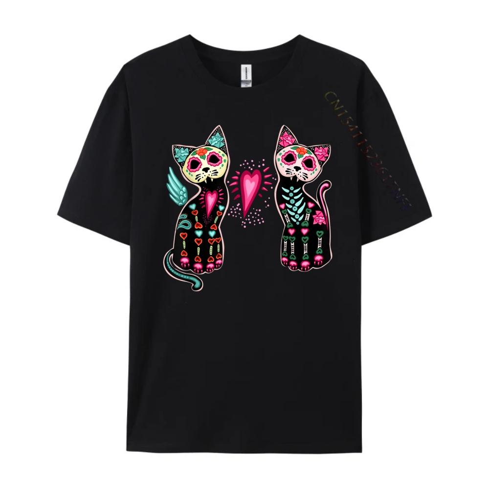 Day Of The Dead Cats Shirt Cat Lovers Dia De Los Muertos Plain Shirt Mens Clothing Normal Men Clothes Luxury Brand Luxury