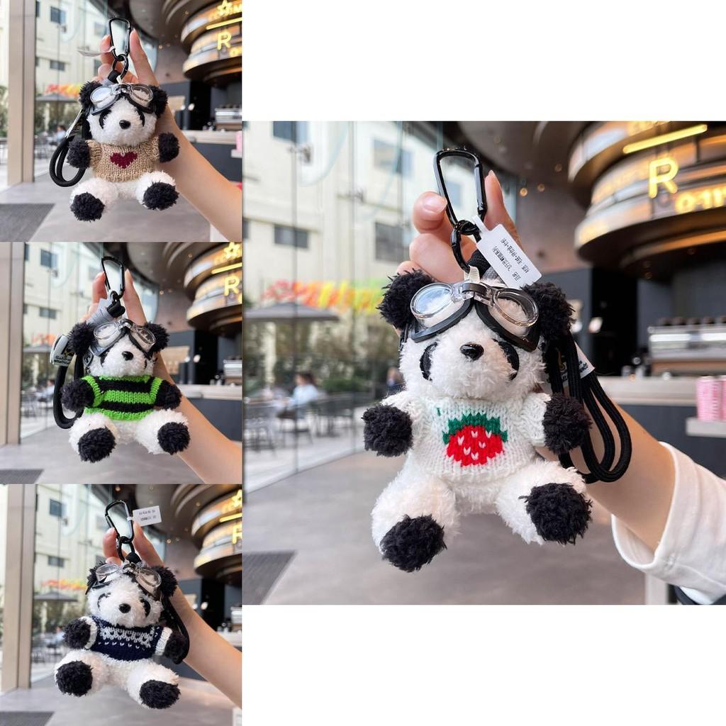 Colorful Charming Jinnew Knitted Sweater Pilot Panda Plush Keyring For Key Accessories
