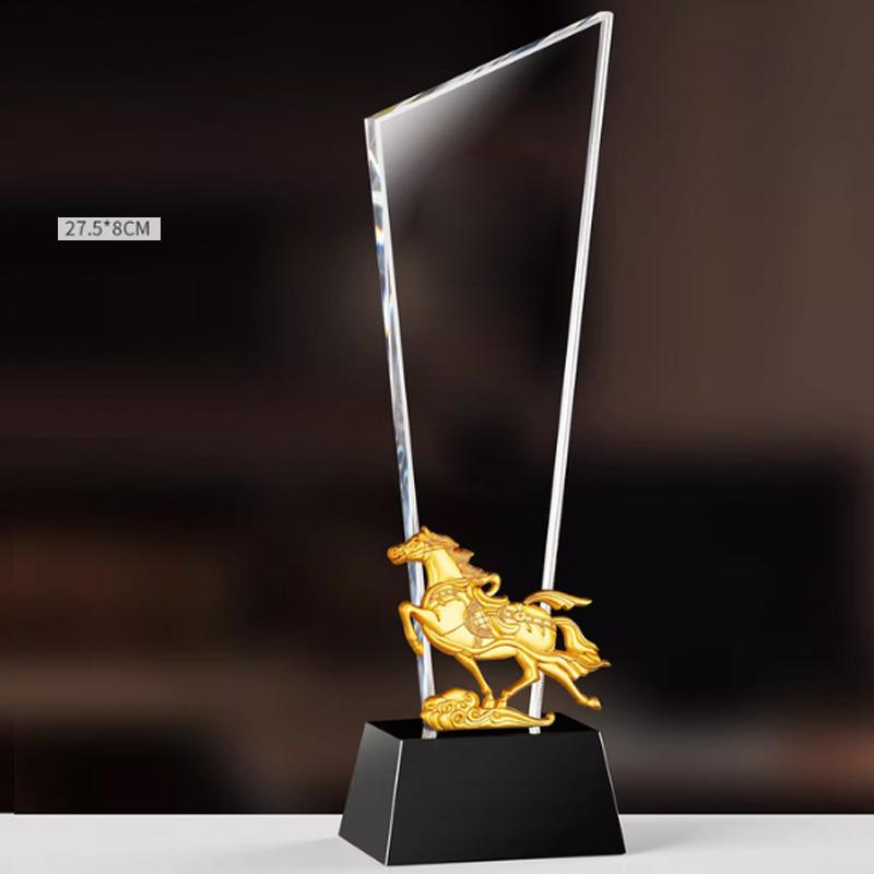 Spersonalizowany Kryształowy Trofeum Żywiczne w Kształcie Konia Kolorowy Druk Nagroda Sportowa Pamiątka dla Wybitnego Pracownika Dekoracja Domu 1 szt.