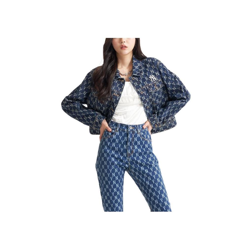 New MLB Old Flower Denim Jackets Women's Blue 3FDKM0321-50BLS