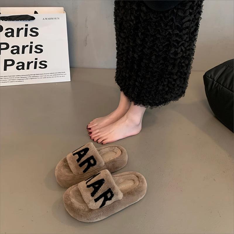 

Популярные тапочки на толстой подошве от интернет-знаменитости, женские осенне-зимние модели 2025 года, уличные тапочки из плюша ягненка в стиле сяосянфэн 42 хаки