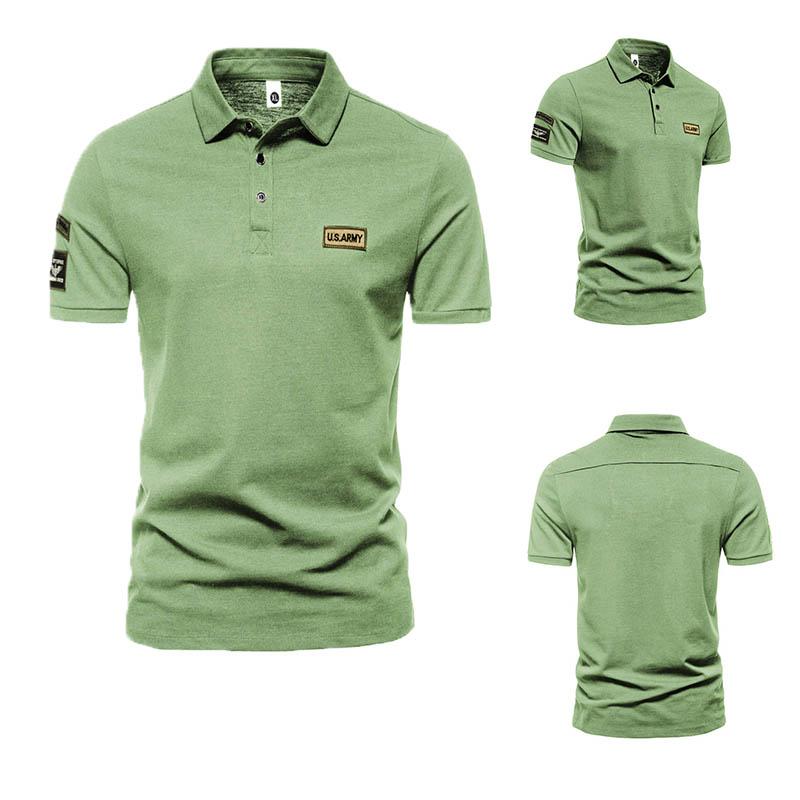 

Летняя мужская высококачественная модная рубашка POLOT с короткими рукавами с лацканами, модные повседневные спортивные топы с вышивкой в ​​деловом стиле Yasheng 5XL зелёный