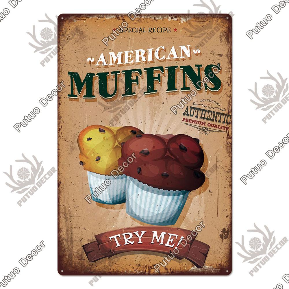 Putuo Decor Donuts Dessert Vintage Plaque Metal Plate Tin Sign Wall Art Decor Retro Poster for Kitchen Cafe Home Iron Painting