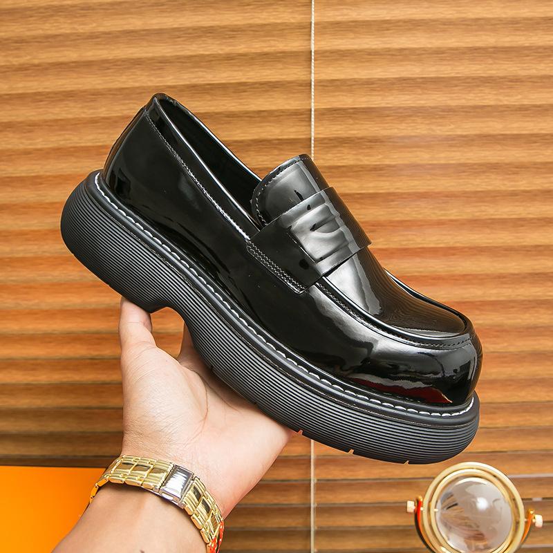New leather shoes business dress men's shoes British glossy leather shoes heightening casual platform shoes fringed loafers