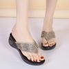Women Wedges Rhinestone Flip Flop Slippers Summer New Thick Sole Lightweight Fashionable Outdoor Modern Slippers Sandals